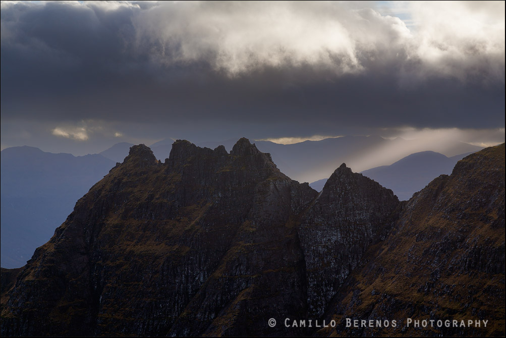 Dramatic clouds above the Corrag Buidhe on the ridge of An Teallach