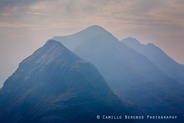Liathach looking every bit as imposing as its reputation made me believe. Here I tried to use the haze to my advantage as it softened the strong afternoon back light, retaining definition in the slopes and corries of one of the most impressive mountains in Scotland.