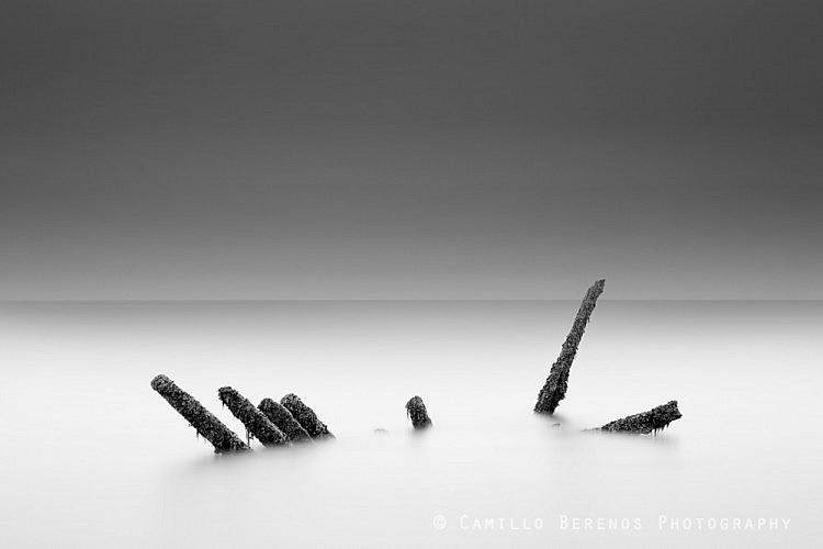 The Longniddry shipwreck near Longniddry Bents as the tide is going out. It was quite foggy, which meant that the shores of Fife across the estuary are not visible, adding to the surreal and minimalist effect I was after.